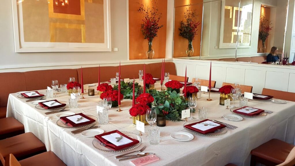 Festive private dining table setup at Bang Restaurant, a popular venue for Christmas lunch in Dublin