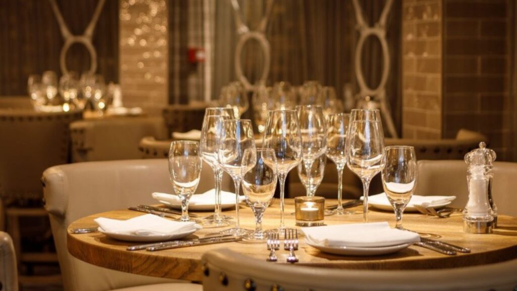 SOLE Seafood & Grill dining room with elegant table settings prepared for Christmas lunch in Dublin
