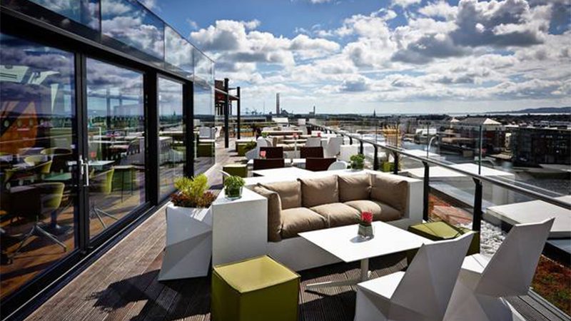 Rooftop terrace at The Marker Hotel – summer party venue in Dublin Cosy rooftop terrace at The Marker Hotel with stylish seating and city views, ideal for summer party venues in Dublin
