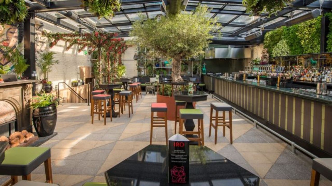 Stylish garden bar setup with seating for private party venues in Dublin