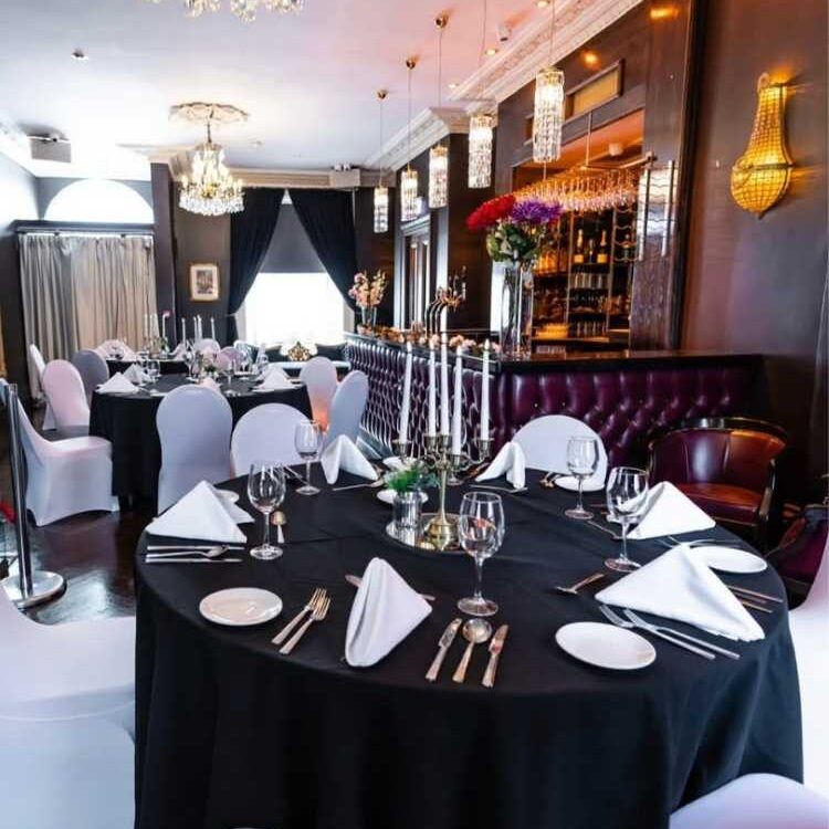 Christmas party dining setup at The Black Door on Harcourt Street in Dublin