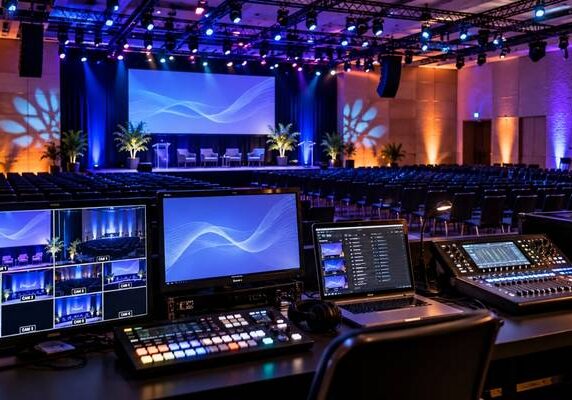 Professional AV production and technical setup for a corporate event in Dublin.