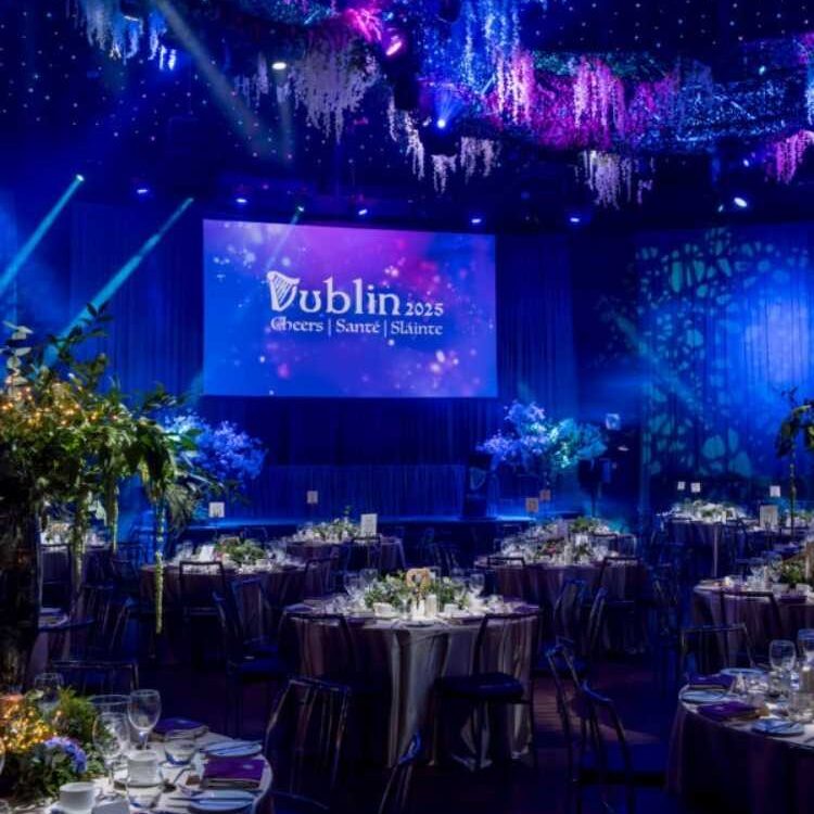 The Round Room at the Mansion House set up for a corporate Christmas party in Dublin
